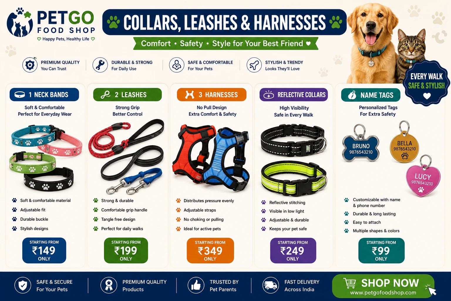 🦮 Collars, Leashes & Harnesses